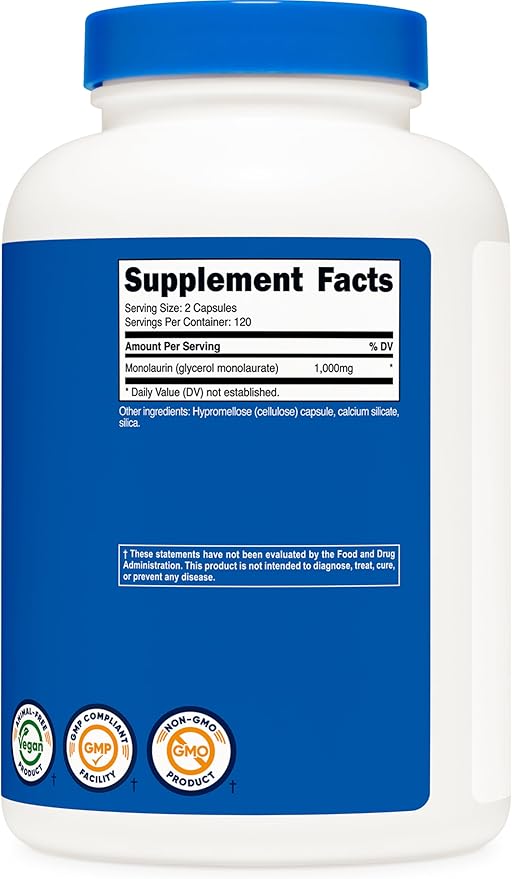 Monolaurin Capsules 240 Count 1000 Mg by Nutricost