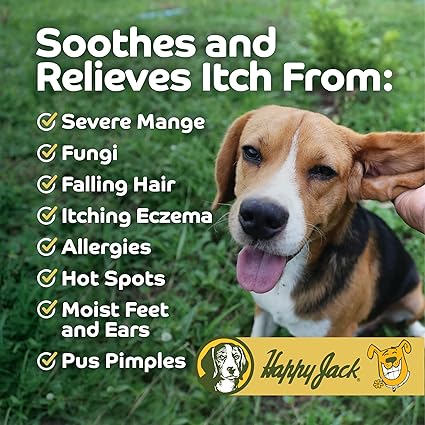 HAPPY JACK Mange Medicine & Treatment for Dogs & Horses - Brings Soothing Itch Relief to Severe Mange, Fungi, Allergies, Eczema & Most Dog Skin Irritation (16 oz)