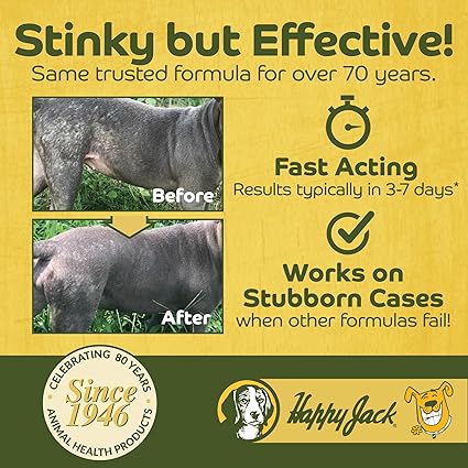 HAPPY JACK Mange Medicine & Treatment for Dogs & Horses - Brings Soothing Itch Relief to Severe Mange, Fungi, Allergies, Eczema & Most Dog Skin Irritation (16 oz)