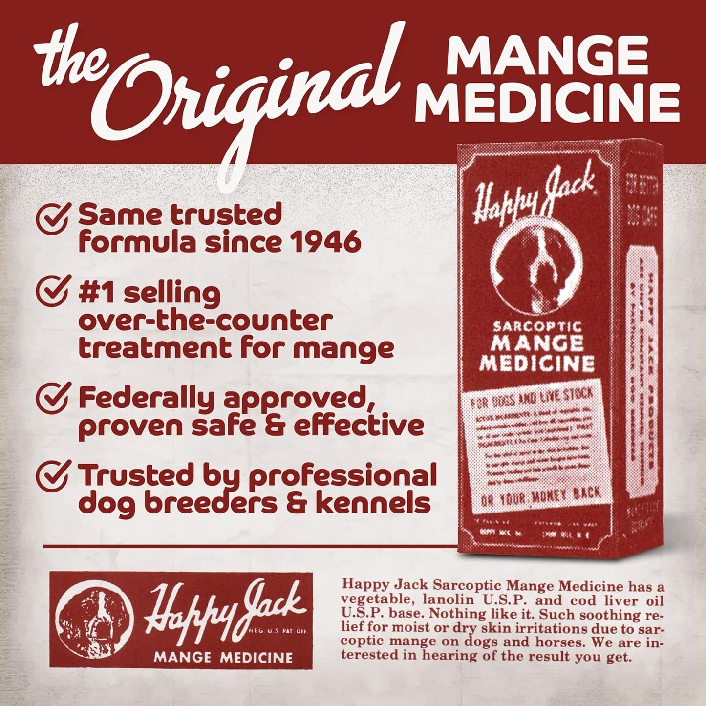 HAPPY JACK Mange Medicine & Treatment for Dogs & Horses - Brings Soothing Itch Relief to Severe Mange, Fungi, Allergies, Eczema & Most Dog Skin Irritation (16 oz)